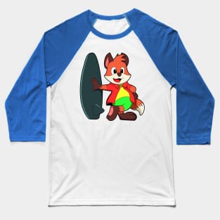 Fox as Surfer with Surfboard Baseball T-Shirt